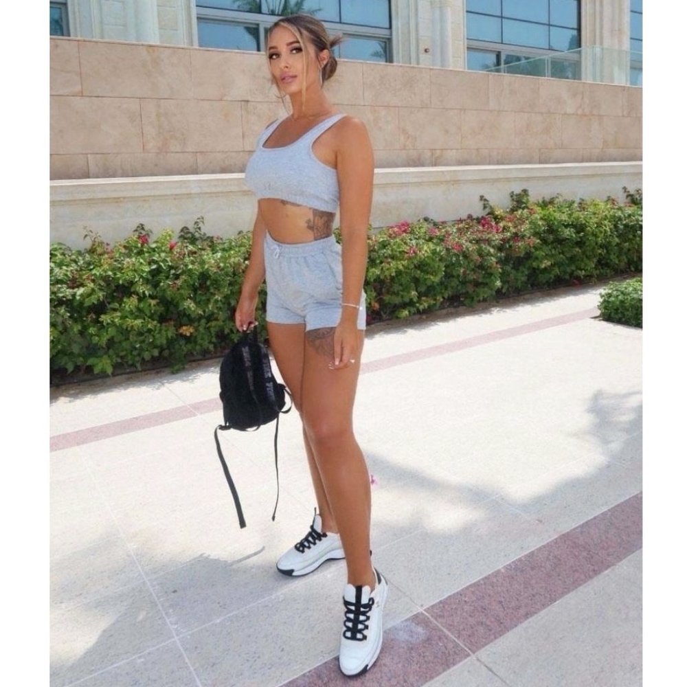 Gray Sleeveless Crop Top and High Waist Shorts Two Piece Set - Picture 9 of 12